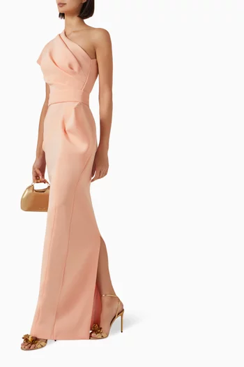 One-shoulder Draped Column Gown in Scuba