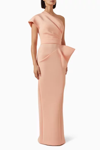 One-shoulder Draped Column Gown in Scuba