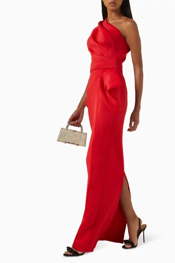 One-shoulder Draped Column Gown in Scuba