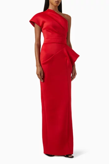 One-shoulder Draped Column Gown in Scuba