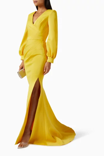Puff-sleeve Mermaid Gown in Scuba