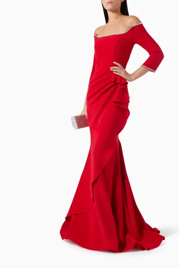 Off-shoulder Embellished Maxi Dress in Crepe