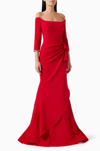 Off-shoulder Embellished Maxi Dress in Crepe