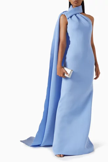 One-shoulder Cape Gown in Scuba