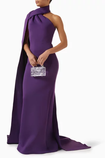 One-shoulder Cape Gown in Scuba