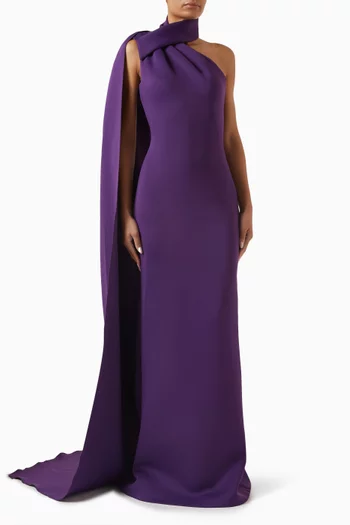 One-shoulder Cape Gown in Scuba