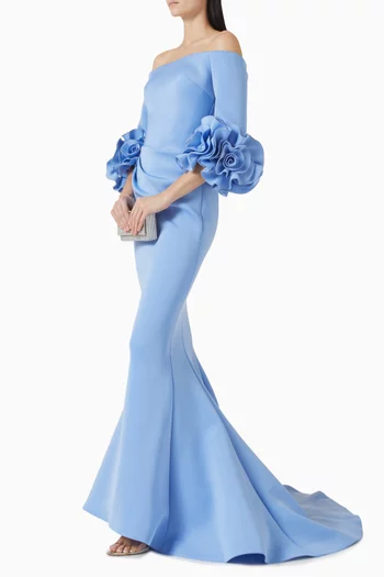 Ruffle Sleeves Off-shoulder Gown