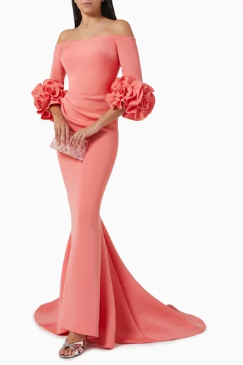 Ruffle Sleeves Off-shoulder Gown