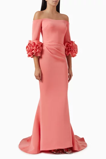 Ruffle Sleeves Off-shoulder Gown