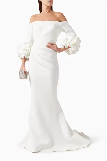 Ruffle Sleeves Off-shoulder Gown