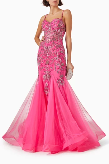 Beaded Mermaid Gown in Tulle