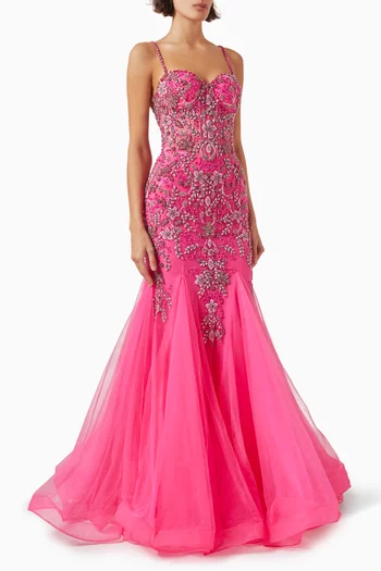 Beaded Mermaid Gown in Tulle