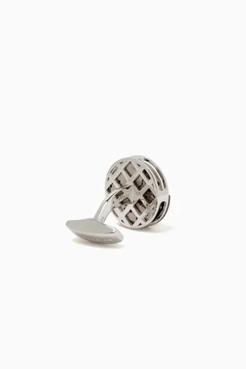 Deboss Round Skeleton Sapphire Cufflinks in Rhodium-plated Sterling Silver
