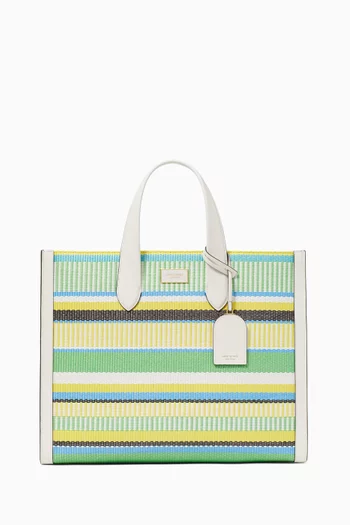 Large Manhattan Striped Tote Bag in Woven Straw
