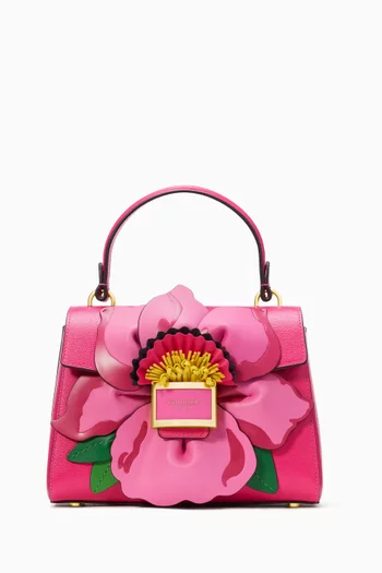 Small Katy Floral Top-Handle Bag in Leather