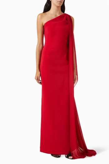 One-shoulder Column Gown in Crepe