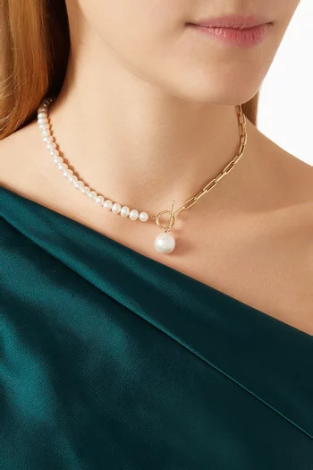 Kiku Demi Pearl Paperclip Necklace in 18kt Gold