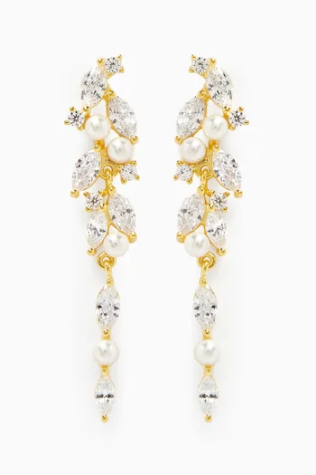 Pearl & Crystal Drop Earrings in Gold-plated Metal