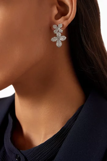 Double Flower Earrings in White gold-plated Brass