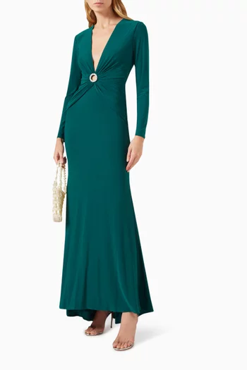 Gathered Crystal Gown in Jersey