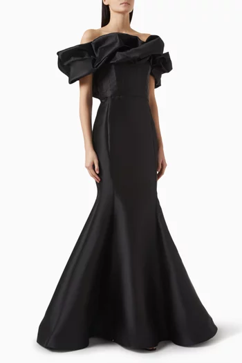 One-shoulder Ruffle Gown in Taffeta