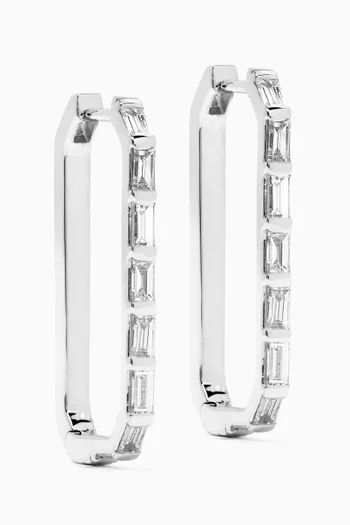 Large Baguette Diamond Paperclips Earrings in 18kt White Gold
