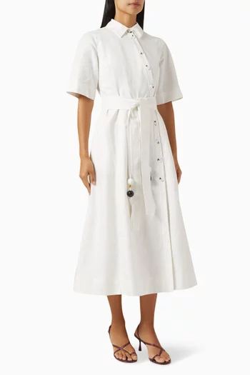Belted Midi Dress in Cotton-linen