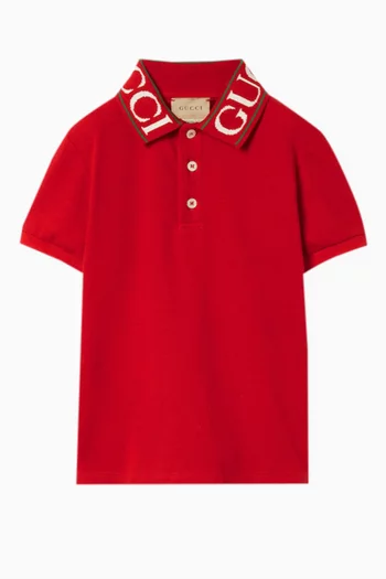 Logo Collar Polo Shirt in Stretch Cotton Piquet