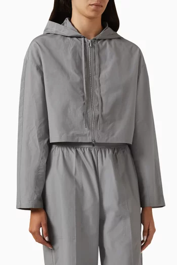 Cropped Hooded Jacket in Cotton-poplin