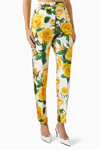 Rose-print Pants in Silk-blend