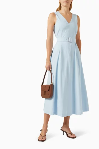 Volume V-neck Midi Dress in Linen Blend