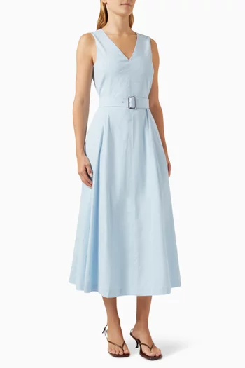 Volume V-neck Midi Dress in Linen Blend