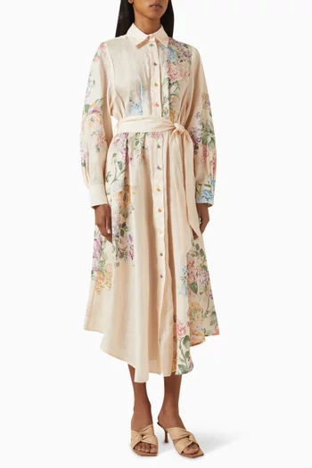 Halliday Belted Shirt Dress in Linen