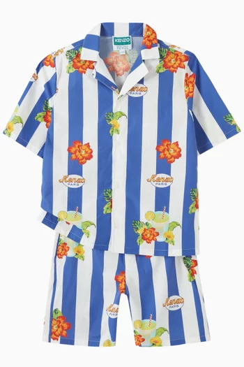 Striped Floral Shirt in Cotton Poplin