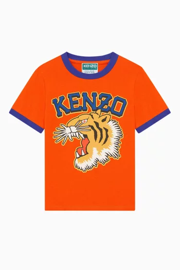 Tiger Logo Print T-shirt in Organic Cotton Jersey