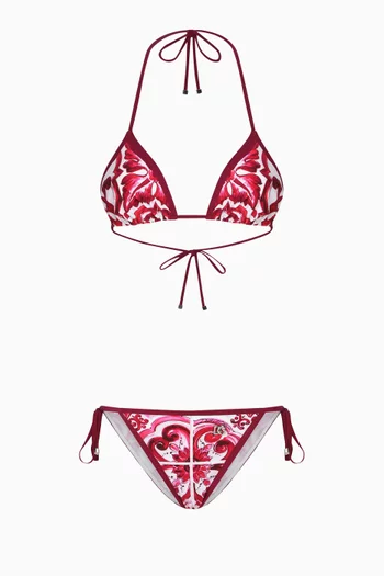 Majolica-print Triangle Bikini Set in Stretch Nylon