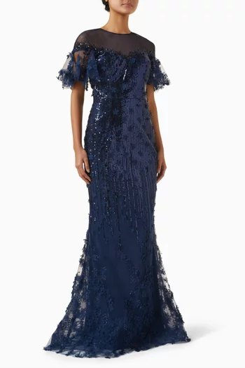Sequin-embellished Illusion Gown