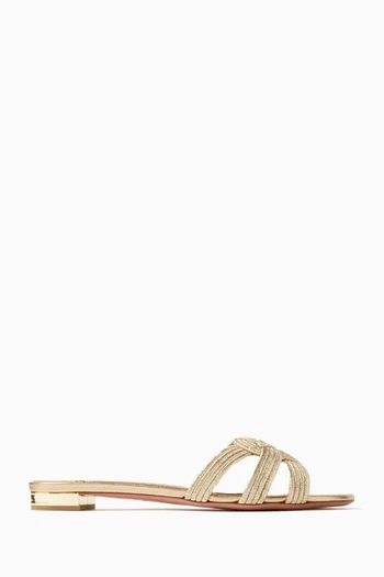 Felix Woven Slide Sandals in Metallic Leather