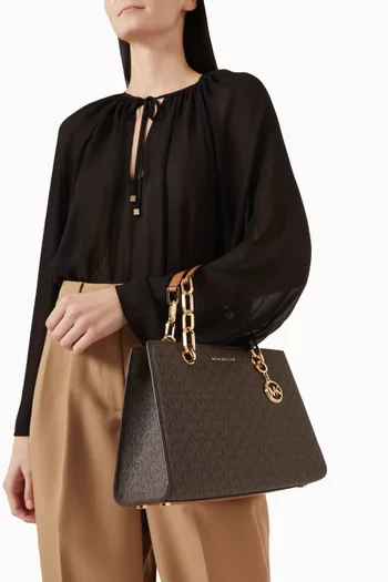 Medium Cynthia Satchel Bag in Logo-print Canvas