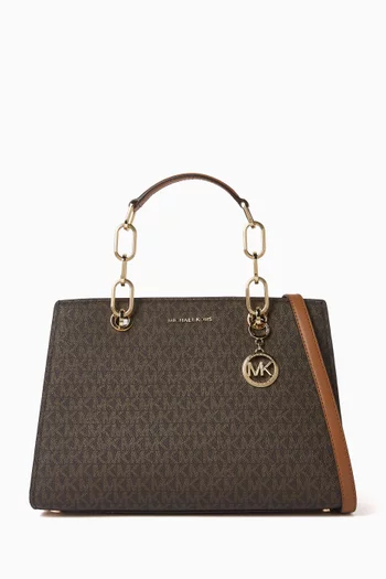 Medium Cynthia Satchel Bag in Logo-print Canvas