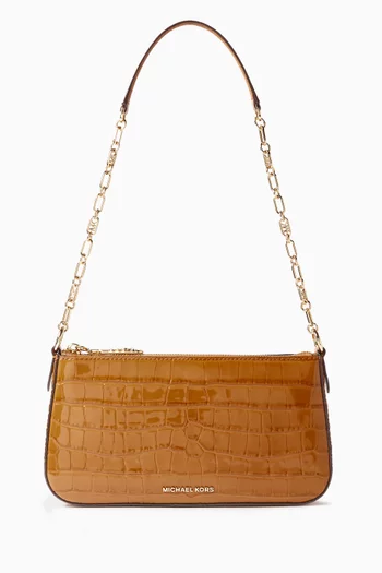 Medium Empire Chain-link Pochette Bag in Croc-embossed Leather