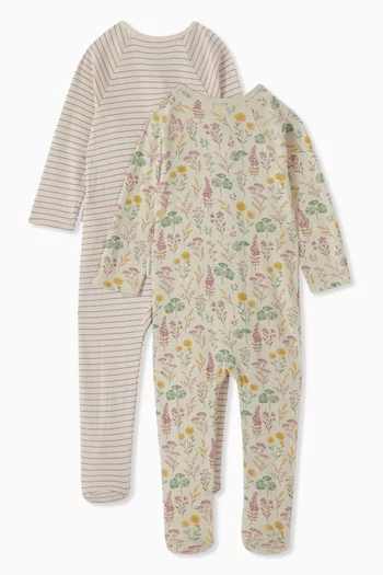 Zip-up Sleepsuits in Organic Cotton, Set of 2