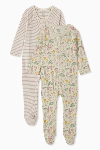 Zip-up Sleepsuits in Organic Cotton, Set of 2