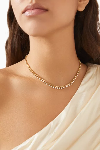 CZ & Pearl Ball-chain Necklace in Gold-plated Brass