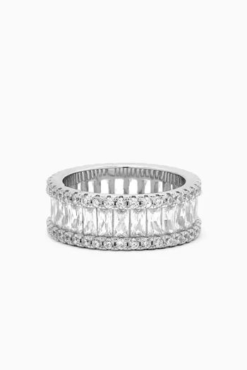 Crystal Baguette Band Ring Sterling Silver-plated Brass