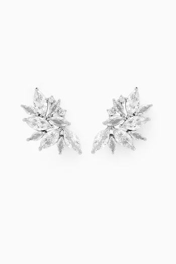 Marquise-cut CZ Cluster Earrings in Rhodium-plated Brass