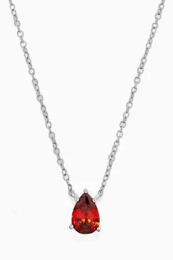Pear-cut Pendant Necklace in Rhodium-plated Brass