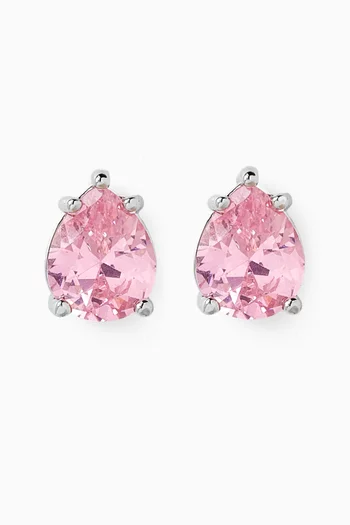 Pear-cut CZ Stud Earrings in Rhodium-plated Brass