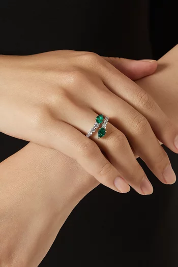 خاتم مفتوح مزين بحجري زركونيا مكعبين بتصميم كمثري نحاس مطلي بالروديوم