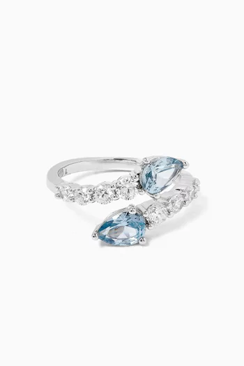Double-pear CZ Open Ring in Rhodium-plated Brass